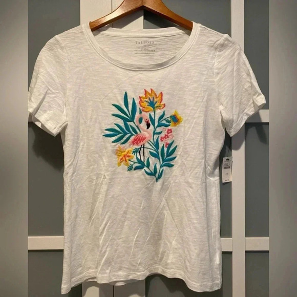 Talbots Women’s Flamingo Embroidered Sequin Crewneck T-Shirt Cotton/Modal XS NWT - Picture 5 of 7